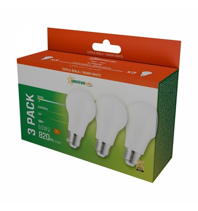 3-pak E27 9W LED-lamp - Warm wit