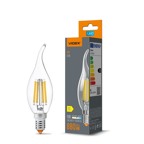 E14 6W LED kaarslamp filament - C37, neutraal wit
