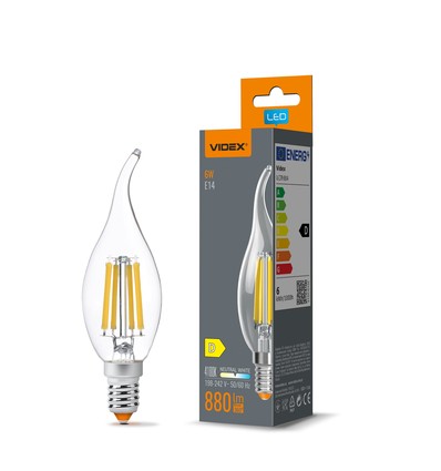E14 6W LED kaarslamp filament - C37, neutraal wit