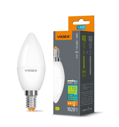 E14 6W LED kaarslamp - C37, neutraal wit