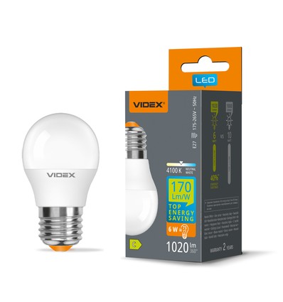 E27 6W LED kogellamp - G45, neutraal wit