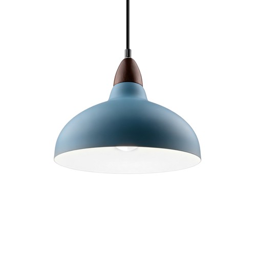 BIRK Petroleumblauw Ø24cm pendellamp - E27 fitting, 2m snoer, metaal / hout