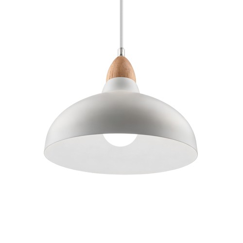 BIRK Wit Ø19cm pendellamp - E27 fitting, 2m snoer, metaal / hout