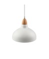 BIRK Wit Ø24cm pendellamp - E27 fitting, 2m snoer, metaal / hout