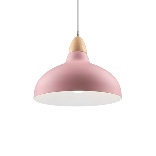 BIRK Roze Ø24cm pendellamp - E27 fitting, 2m snoer, metaal / hout