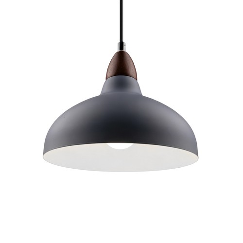 BIRK Grijs Ø24cm pendellamp - E27 fitting, 2m snoer, metaal / hout