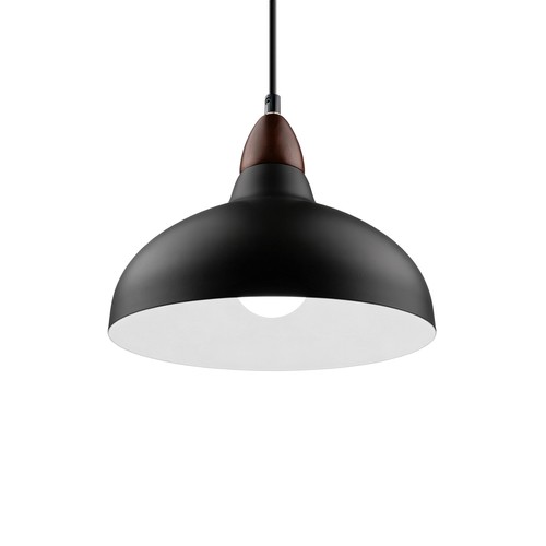 BIRK Zwart Ø19cm pendellamp - E27 fitting, 2m snoer, metaal / hout