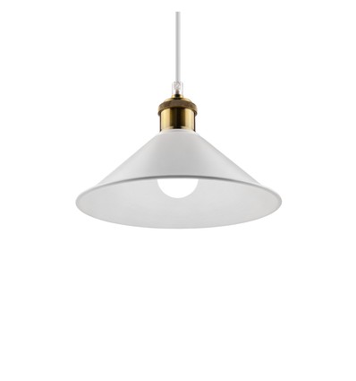 Witte Ø22cm hanglamp - E27 fitting, 2m snoer, wit/messing
