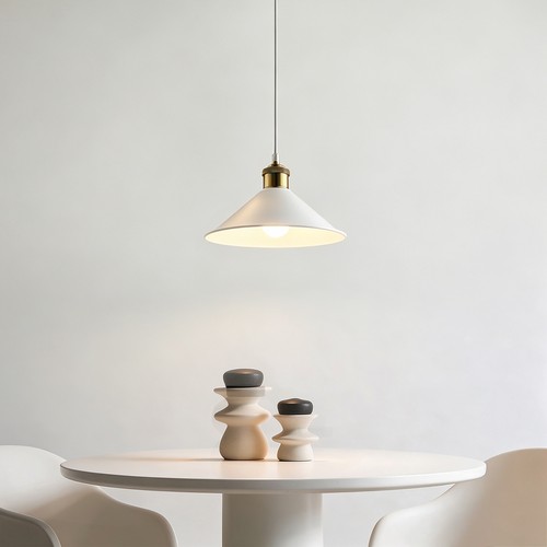 Witte Ø22cm hanglamp - E27 fitting, 2m snoer, wit/messing
