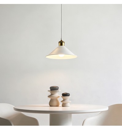 Witte Ø22cm hanglamp - E27 fitting, 2m snoer, wit/messing