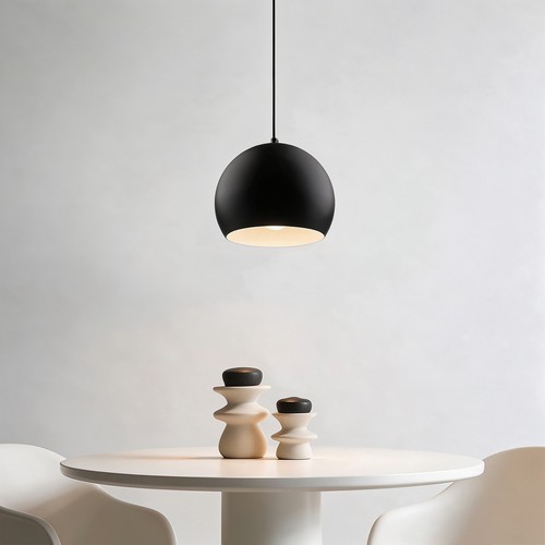 Zwarte Ø20cm hanglamp - E27 fitting, 2m snoer, metaal