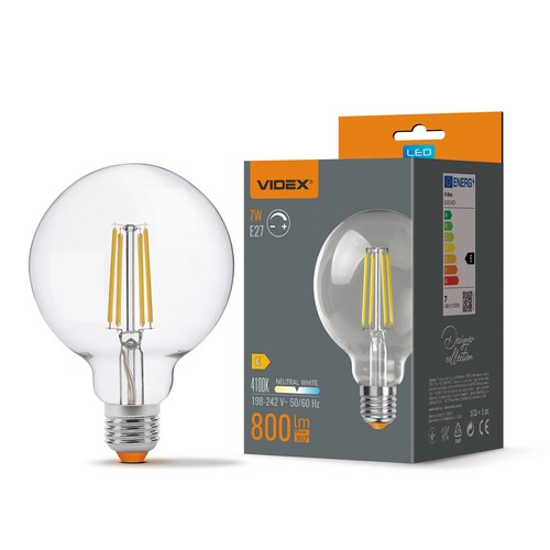 E27 7W LED filament lamp - G95, neutraal wit
