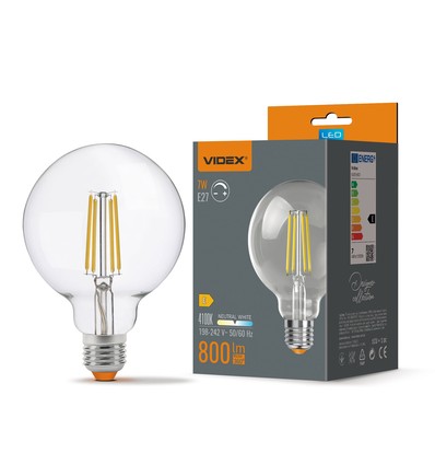 E27 7W LED filament lamp - G95, neutraal wit