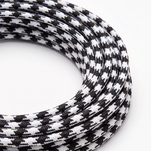 5m Strijkijzersnoer 2x0.75 mm², textiel - 230V, zwart/wit geblokt