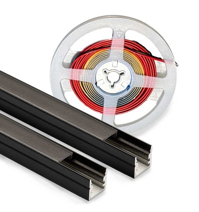 240cm LED Akoestisch Paneel Set, zwart - 2 stuks CCT LED strips (240cm) met 78W voeding - WiFi of RF