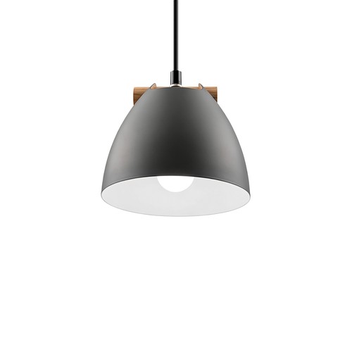 HOLM Grijs Ø16cm hanglamp - E27 fitting, 2m snoer, metaal / hout