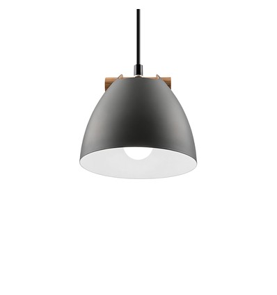 HOLM Grijs Ø16cm hanglamp - E27 fitting, 2m snoer, metaal / hout