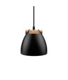 HOLM Zwarte Ø16cm hanglamp - E27 fitting, 2m snoer, metaal / hout
