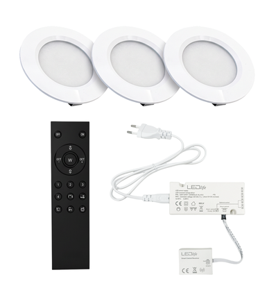 3 stuks Reco68 meubelspot dimbaar, mat wit - Kies RF/WiFi/Zigbee voeding (afstandsbediening incl.)