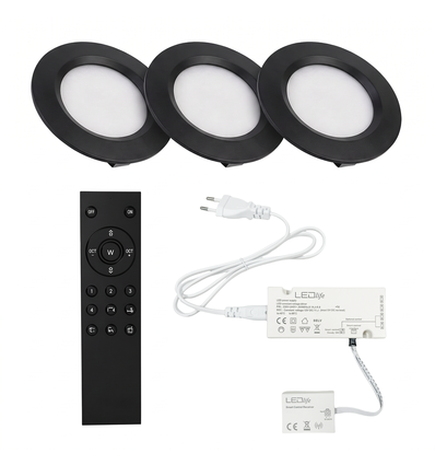 3x Reco68 Meubelspot dimbaar, Zwart - Kies RF/WiFi/Zigbee voeding (afstandsbediening incl.)