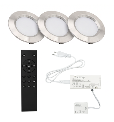 3x Reco68 Meubelspot dimbaar, Geborsteld staal - Kies RF/WiFi/Zigbee voeding (afstandsbediening incl.)