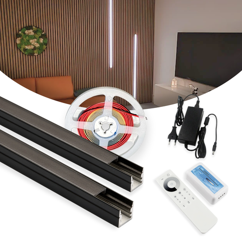 120cm LED Akoestisch Paneel Set, zwart - 2 stuks Eenkleurige LED strips met 60W voeding - WiFi of RF