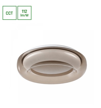 AURA plafondlamp met afstandsbediening - Rookglas rand hoog, dimbaar, Ø40cm, 24W, 3 lichtkleuren