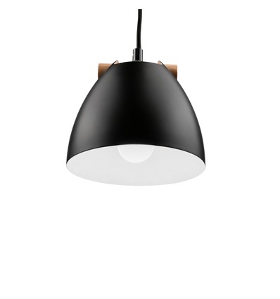 HOLM Zwarte Ø16cm hanglamp - E27 fitting, 2m snoer, metaal / hout
