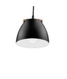HOLM Zwarte Ø16cm hanglamp - E27 fitting, 2m snoer, metaal / hout