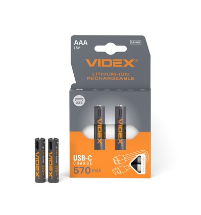 2 stk. AAA 1,5V oplaadbare Li-ion batterijen - 570mAh, met USB-C