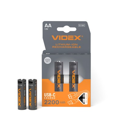 2 stuks oplaadbare AA Li-ion batterijen, 1,5V - 2200mAh, USB-C poort, thermische beveiliging