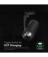 V-Tac 30W 3-fase zoombare railsport - CCT, 25°-50°, zwart