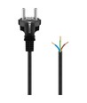 2 meter stroomkabel - 250V, IP20 binnen, Zwart, Schuko-stekker en adereindhulzen om te verbinden, 16A