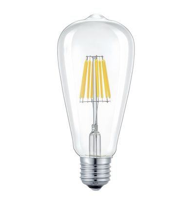 E27 6W LED filamentlamp - ST64, 800lm, helder glas, 2700K warm wit