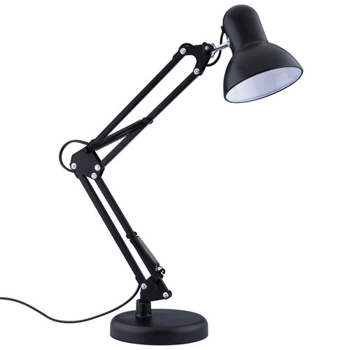 Klassieke zwarte architectenlamp - Incl. voet en tafelklem, E27 fitting, zonder lichtbron