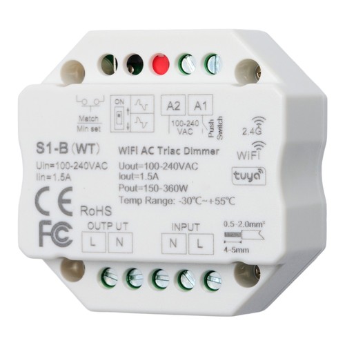 LEDlife rWave inbouwdimmer - Tuya/SmartLife, RF+Wifi, 200W LED-dimmer