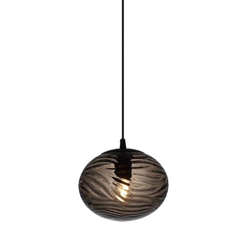 Halo Design - Handgemaakte rookkleurige glazen hanglamp Ø22cm stoffen kabel