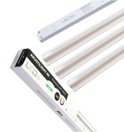 Troldtekt LED Railsysteem 3x60 cm - Vlak Inbouw, Akustilight inclusief kabels en driver