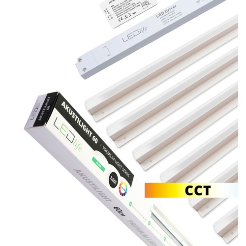 Troldtekt LED Railsysteem 6x60 cm - CCT, Inbouw, Akustilight inclusief afstandsbediening, kabels en driver