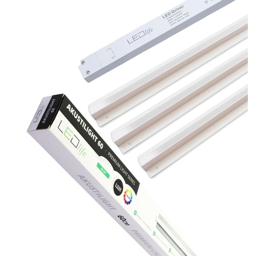 Troldtekt LED dimbare railsset 3x60 cm - Vlak ingebouwd, Triac dimbaar, Akustilight inclusief kabels en driver