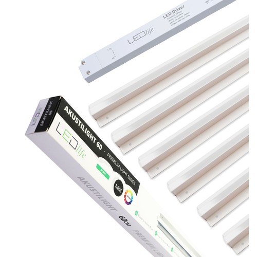 Troldtekt LED railset 6x60 cm - Inbouw, Triac dimbaar, Akustilight incl. kabels en driver