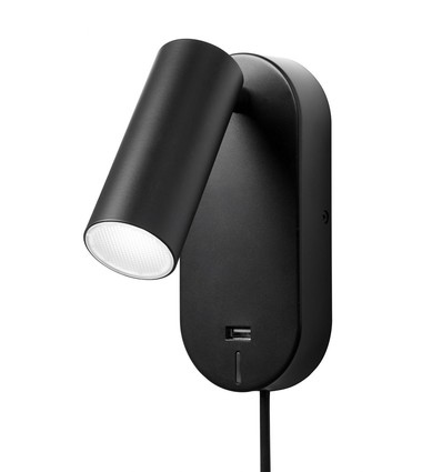 EGO LED Wandlamp met USB en Touch Dimmer, 4,5W, Nielsen Light - zwart