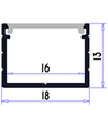 Alu profiel 18x13 voor IP65 & IP68 LED strip - Breed, 1m, incl. matte cover en clips, geanodiseerd