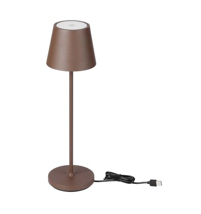 V-Tac oplaadbare tafellamp, draadloos - Cortenkleurig, IP54 buiten tafellamp, touch dimbaar, model mini