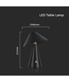 V-Tac oplaadbare 3-in-1 tafellamp - Zwart, IP20, touch dimbaar