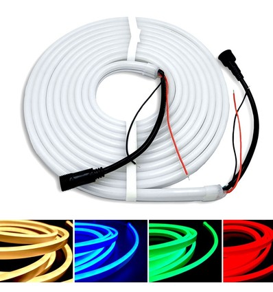 5m 16W/m RGB+WW Neon flex strip - 24V DC, IP65, 72 LED's per m, in te korten om de 10cm