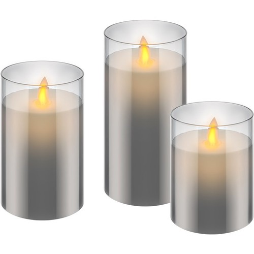 3-pack grijze LED waskaarsen in glas - Batterij, timerfunctie