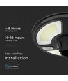 V-Tac 7,5W LED Zonnecel Tuinlamp - Zwart, Ø42 cm, zonnecel, sensor, IP65