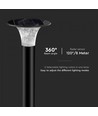 V-Tac 15W LED zonne-energie tuinlamp - Zwart, Ø25,7 cm, zonnecel, sensor, IP65