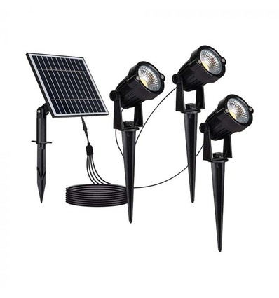 V-Tac 3x1.2W LED Zonne-energie Tuinlampen - Zwart, met grondspies, IP65